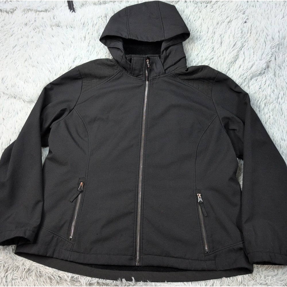 Free Country Jacket Womens XXL Black Removable Hood Zip Up Pockets Fleece Lined